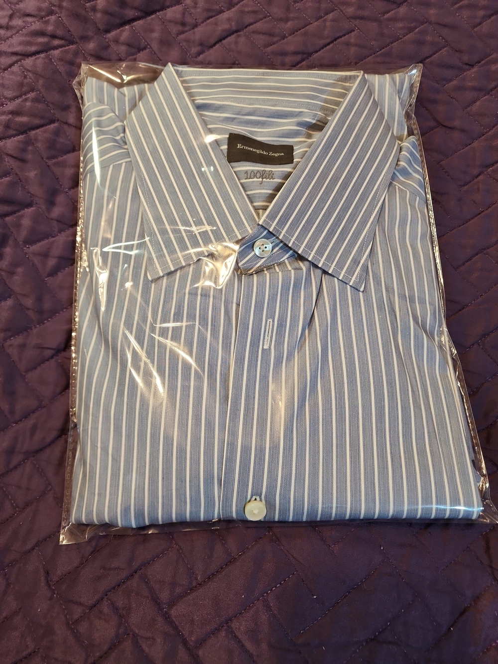 Ermenegildo Zegna Blue Stripe Men's Dress Shirt